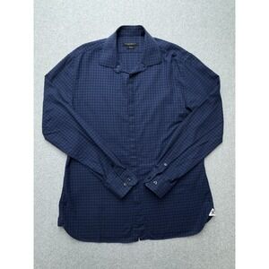 John Varvatos Shirt Mens Large Blue Slim Fit Plaid Long Sleeve Button Up Cotton